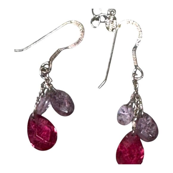 MWS Sterling Silver Faceted Ruby Amethyst Teardrop Gemstone Necklace Earring Set - Picture 12 of 12